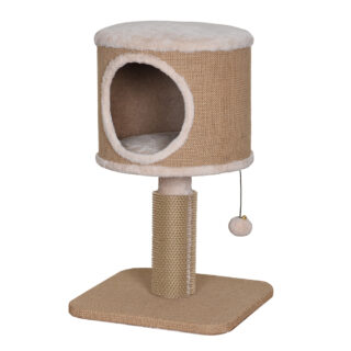 naturel kleurige kattenpaal met huisje en speelbal